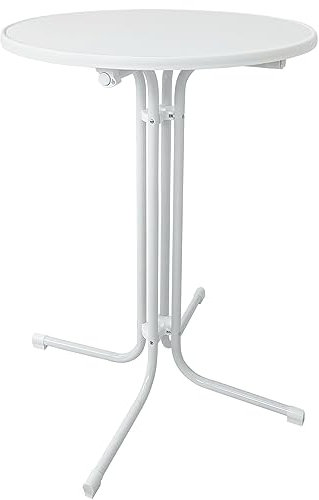 FIVMEN Stehtisch Ø80 cm Bistrotisch Gartentisch Klappbar Rund mit Verstellbare Fußpolster und Dicke Beine Klapptisch Partytisch Outdoor bis 80 kg, Weiß