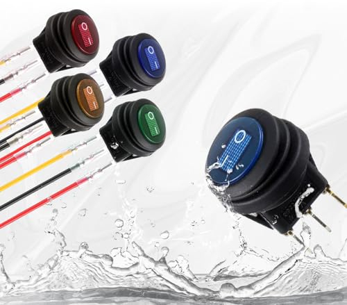 JINXIAN 4 Piezas Interruptor Basculante Redondo 12V 20A Impermeable Interruptor 3Pin LED Interruptor Rocker con Alambres Previamente Soldados para Automóviles Barco