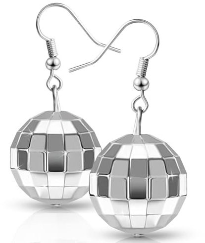 Aucuu Disco Ball Ohrringe, Discokugel Silber - Party Mottoparty Earrings