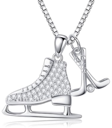 DAYLINLOVE Eishockey Schlittschuh Halskette 925 Sterling Silber Hockey Sticks Anhänger kette Sportschmuck Geschenke für Frauen Hockey-Liebhaber Athleten Trainer