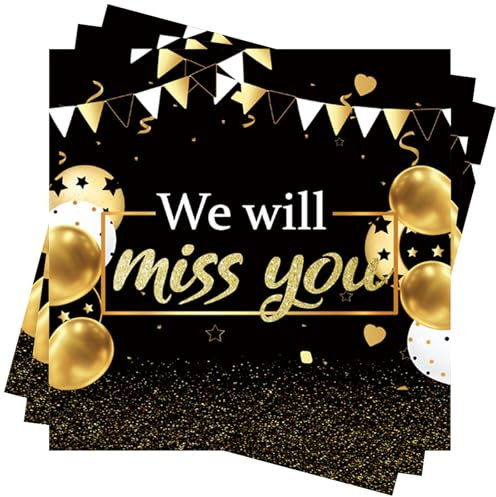 Wentsent Happy Retirement Paper Napkins, 40 Pcs Black Gold We Will Miss You Party Napkins Cocktail Disposable Servietten for Retirement Going Away Farewell Party Decorations
