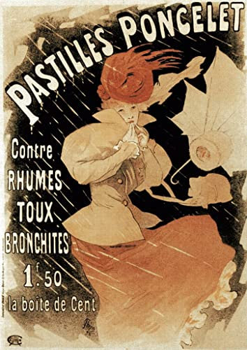 GKAZGQPR Dipinti Famosi Poster Della Stanza Tela e Immagini Poster per Pastilles Poncelet un rimedio contro il raffreddore e la bronchite di Jules Cheret per L'arredamento del Soggiorno 60x90cm