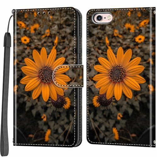 Salanheo Handyhülle für iPhone 6 / 6s Hülle, Chrysantheme | Magnetische, Stoßfeste Faltbar Klapphülle, Standfunktion, Kartenfächern, Geldbeutel, PU Lederhülle, Handytasche