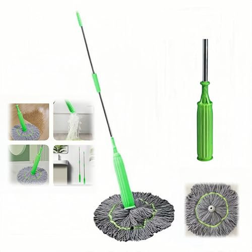 2024|Mopa deshidratada 2 en 1 con cabezal de fibra de bambú, limpieza redonda de giro de 360 grados, seca y húmeda para madera dura, azulejos (1 fregona + 1 pieza de repuesto)