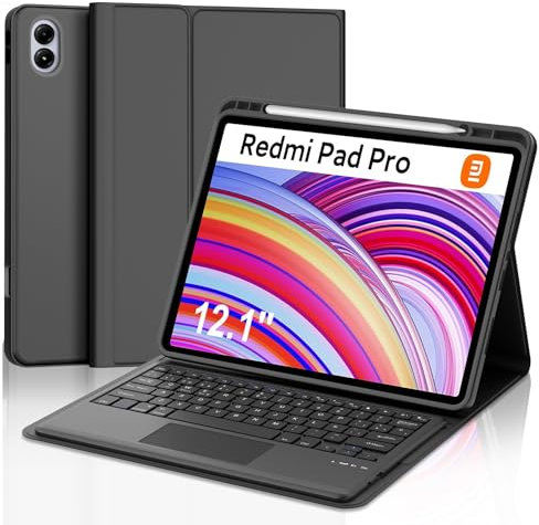 IVEOPPE Teclado Redmi Pad Pro 12.1 con Touchpad, Teclado Trackpad Xiaomi Poco Pad 12.1 Pulgadas 2024, Funda Teclado Español Ñ Desmontable Bluetooth para Xiaomi Redmi Pad Pro 12.1 2024, Negro