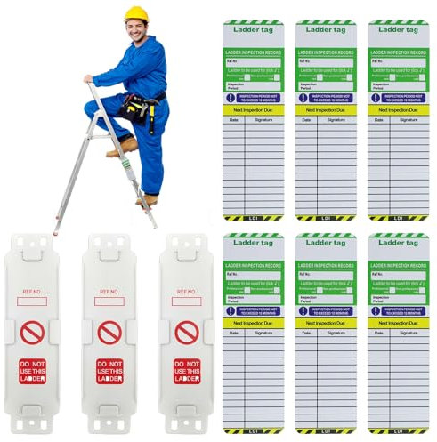 Ladder Tags, Scaffold Inspection Record Tags 3 Holders and 6 Ladder Inspection Tag Inserts Ladder Safety Inspection Self Adhesive Vinyl Stickers Record Tag for Indoor Outdoor All Scaffold Types