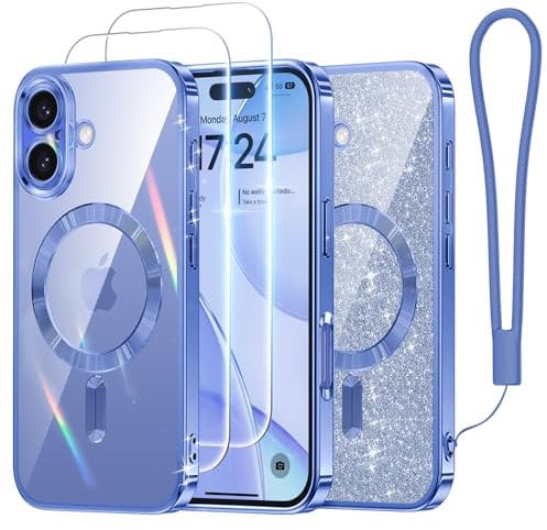Meifigno Candy Series Case Designed for iPhone 16, [Compatible with MagSafe] [2X Screen Protectors] [Glitter Card & Wrist Strap] Full Camera Protection Designed for iPhone 16 Case, Ultramarine