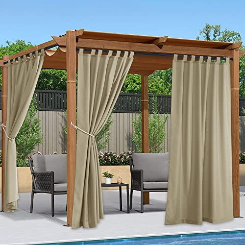 PONY DANCE Balkon Vorhang Outdoor Wetterfest 2er Set H 240 x B 140 cm Outdoor Gardinen Wasserdicht Outdoorvorhänge mit Abnehmbaren Schlaufen Pavillon/Terrasse Vorhänge, Taupe
