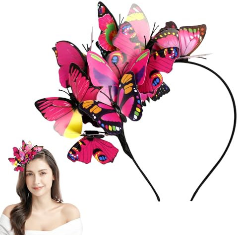 Serre Tete Papillon Femme, Exquis Serre-Tête Papillon Fille Accessoires Cheveux Papillon Tridimensionnel Serre Tete Papillon pour Printemps Carnaval Accessoires de Style (Rose Rouge, 20 x 22cm)