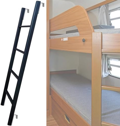 Escalera de metal negro ajustable con gancho para dormitorio, loft, ahorro de espacio, escalera de litera de 51 pulgadas