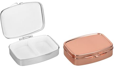 kwmobile 2x Edelstahl Tablettenbox mit 2 Fächern - 5,5 x 4 x 1,5cm - Pillendose klein Tablettendose - Tragbare Pillenbox Metall Medikamentenbox Dose in Silber Rosegold