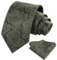 Alizeal Handmade Paisley Floral Tie with Pocket Square Set, Olive Green