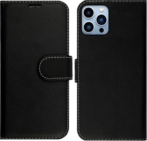 Case for iPhone 13 Pro Max, Premium Leather Wallet Flip Black Book Case with 2 Card Slots, Kickstand, and Magnetic Closure for iPhone 13 Pro Max