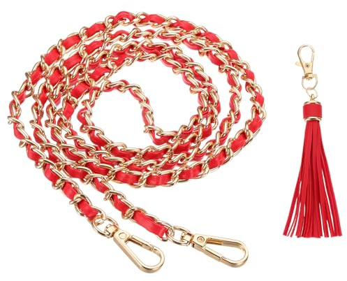 PATIKIL Taschenkette Geldbörsen Kette 47 Zoll Leder Kette Geldbörsen Ersatz Mit Quaste Taschenherstellung Für Umhängetasche Handtasche Damen Rot/Gold