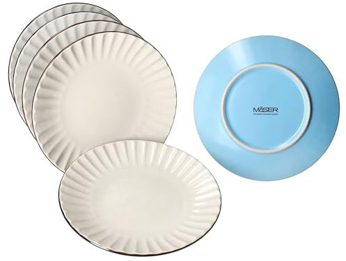 MÄSER OSITA - Set di 6 piatti da torta, blu e crema, per 6 persone, piccoli piatti per insalata, dessert, finger food & Co.