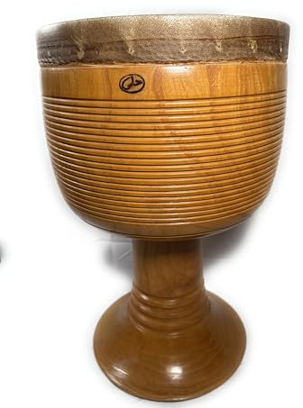 Professional Wooden Goblet Drum with Ribbed Design, Leather Top, Handcrafted Musical Instrument