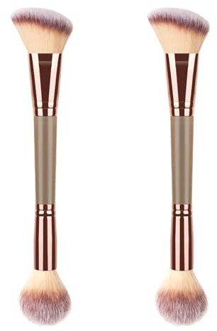 Lot de 2 Pinceau de Maquillage à Double Extrémité,Pinceau Fond de Teint 2-en-1,Pincea de Maquillage,Pour une Application Uniforme du Maquillage,pour Fond de Teint,Blush,Surligneur,l'Isolation