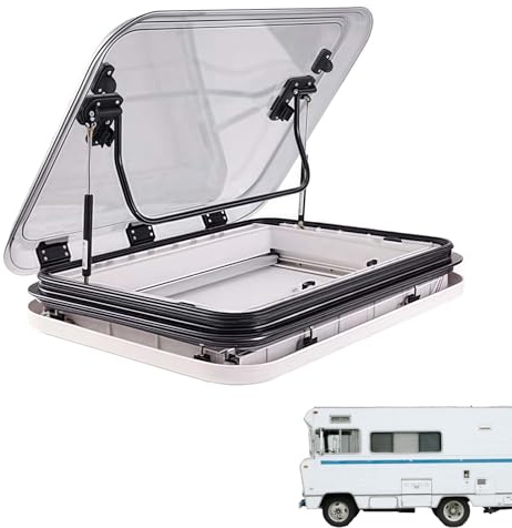 RV-Dachluke mit Oberlicht, 500/700/800 x 500 mm RV-Wohnwagen-Dachfenster mit LED-Beleuchtung, Netz und Sonnenschutz, Öffnungswinkel: 70°, doppellagige Acrylabdeckung(70x50cm)