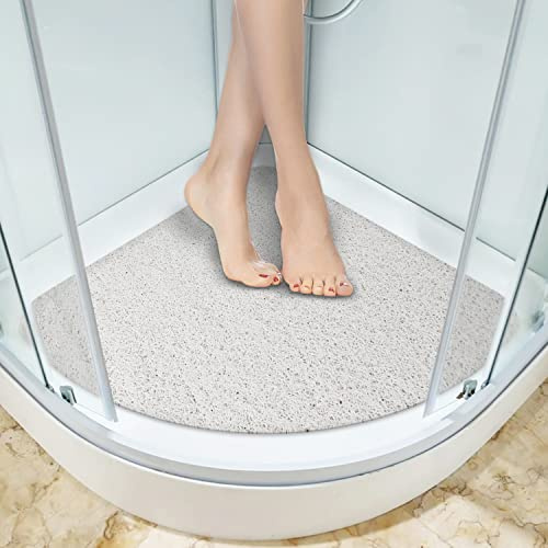 Dricar Corner Bath Mat, Loofah Shower Mat Anti Mould Non Slip Shower Mats for Inside Shower, Quick Drying Corner Shower Mat with Drain for Bathroom Tub Floor (White, 60×60cm)