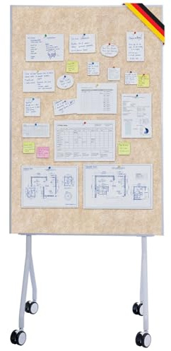 Floordirekt Moderationwand Doppelseitig 80 x 120 cm Präsentationstafel mit feststellbaren Rollen - Filztafel Pinnwand - Stabiler Metallrahmen - Giant (Beige)