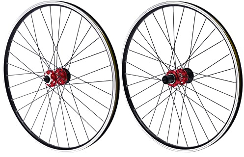 MIUKYUI Fahrrad Laufradsatz Felgenbremse 27.5 Zoll Aluminiumlegierung Felge 441lbs Tragfähigkeit 45 Stahl 32 Speichen Schnellabnehmbar Moderne Design Rot Schwarz Für MTB Rennrad Trekkingrad Citybike