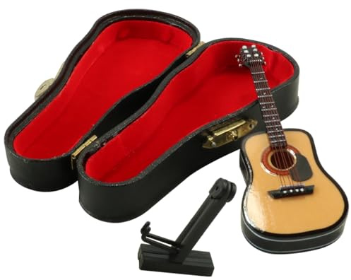 Tiardey Miniatur Holz Gitarre Modell 10cm Holz Mini Gitarre mit Ständer und Etui Musikinstrument Modell Home Decor