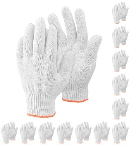 Oiieco 12 Pairs Cotton Working Gloves, Knit Safety Work Gloves for Men and Women, General Purpose Protection Hand Gloves for Construction, Gardening, Warehouse & DIY (Medium, White)