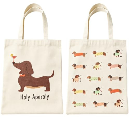 2 Stück Dackel Geschenke Canvas-Tasche, Baumwolle Tragetasche mit süßem Dackel Motiv – Lustige Stofftasche Wiederverwendbare Einkaufstasche Damen – Stoffbeutel für Alltag, Shopping & Tierliebhaber