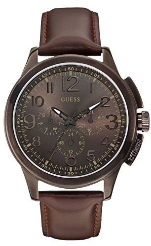 Guess Herren-Armbanduhr XL Journey Multifunktion Analog Quarz Leder W0067G4