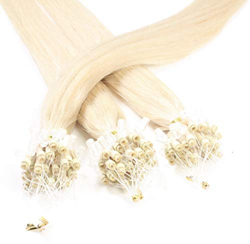 hair2heart Microring Extensions Echthaar glatt - 25 Strähnen 1g 60cm 10/0 hell-lichtblond