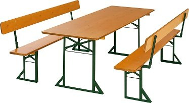 Biergartengarnitur für dauerhaften Außenbereich Biergarten, Festzeltgarnitur Klappgarnitur Home II. mit Bankrückenlehnen 1 A Brauereiqualität, Farbe: Nussfarben Tischbreite 67cm, Länge 220cm