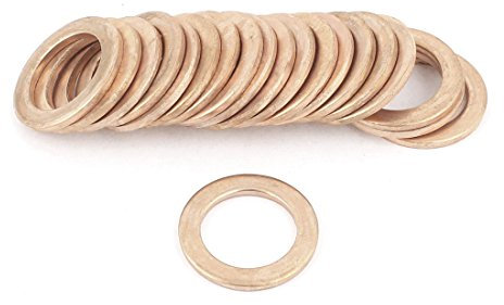 Sourcingmap 20PCS 24mm OD 16mm ID 2mm Thick Copper Flat Washer Oil Brake Line Seal
