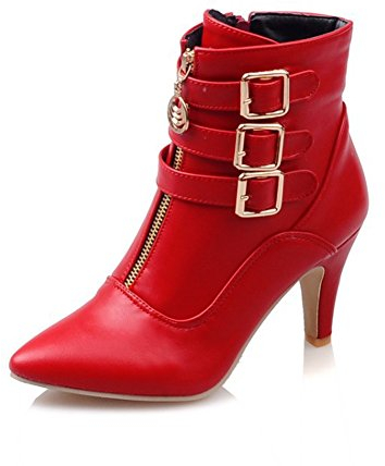 Minetom Donna Autunno Inverno Scarpe col Tacco Stivali Romani Stivaletti Cintura Cerniera Stivaletti Corti Rosso EU 38
