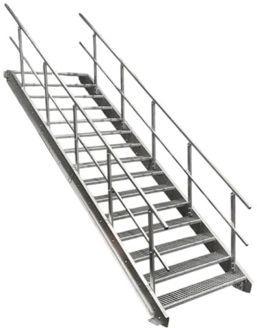 SRM Design 15 Stufen Stahltreppe Breite 70 cm verzinkt 2X Geländer | Geschosshöhe 250 - 320cm feuerverzinkt Robuste Außentreppe Wangentreppe Stabile Industrietreppe Außenbereich