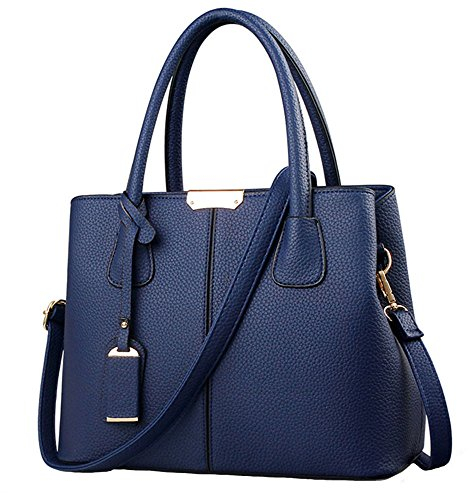 FiveloveTwo Dame Classy Satchel Handtasche Tote Handtasche Griff Tasche Umhängetasche Dunkelblau