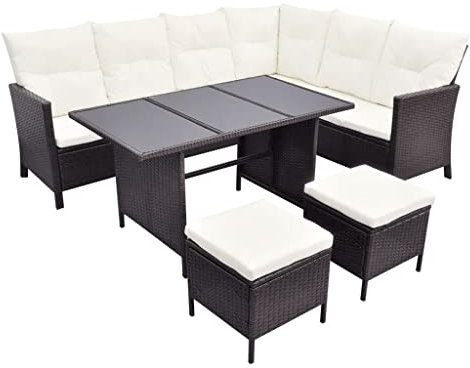 vidaXL Garten Lounge Set mit Auflagen 4-TLG., Gartenmöbel mit Sofa Tisch Kissen Hocker, Sitzgruppe für Garten Terrasse, Gartensofa, Braun Poly Rattan