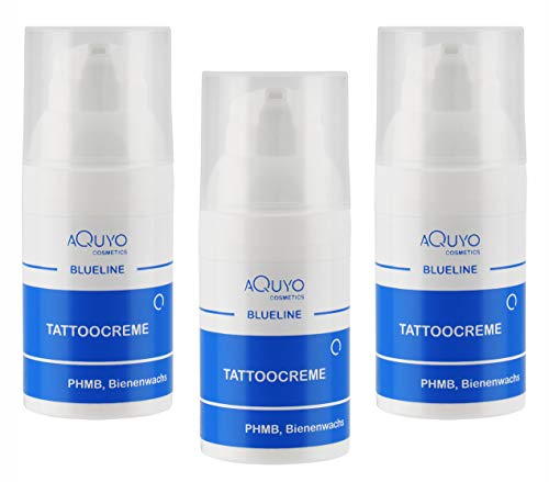 Blueline Tattoo Creme, After Tattoo Pflege nach dem Stechen, Tattoocreme pflegt und schützt die Haut vor Entzündungen, antibakterieller Schutz, Pflegecreme für tätowierte Haut (3er Pack - 3x 30ml)
