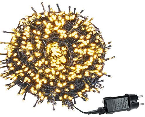 Aufun Luci di Natale 100M 1000 LED Catena Luminosa da interni e Esterno Luci Albero Di Natale con 8 modalità di illuminazione per matrimoni Natale Halloween Cortili Festa Albero - Bianco Caldo