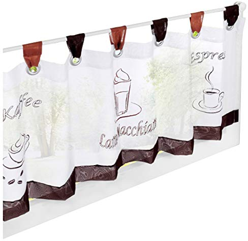 Home U 1PC Scheibengardine Voile Transparent Bistrogardine Bestickte Kleine Kaffee Vorhang (H*B 45 * 90cm, Kaffeebraun)