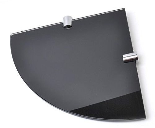 BSM Marketing Schwarze Eckregale aus gehärtetem Glas, 180 mm, 6 mm dick, für Badezimmer, Schlafzimmer, Küche, Büro, mit verchromten Regalstützen