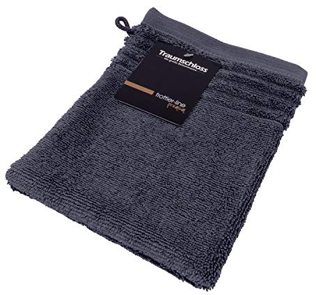 Traumschloss Frottier-Line Premium hautsympathischer Waschhandschuh aus 100% amerikanischer Supima Baumwolle 600g/m², Farbe:dunkelgrau, Größe:16x21