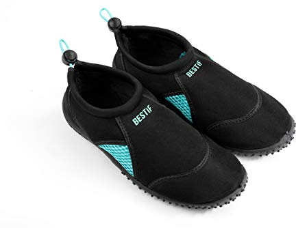 BESTIF Badeschuhe Herren Damen | Schwimmschuhe Neopren Wasserschuhe Kordelzug | Leicht und Bequem | Gr. 36-45 (Schwarz-Türkis, 36)