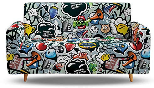 Tanboank Sofabezug 1 2 3 4 Sitzer Sofa Graues Graffiti Sofa Hussen Stretch Sofa überzug Ecksofa Stretch Sofahusse Couch Cover I Form Sofaüberwurf L Form 190-230 cm