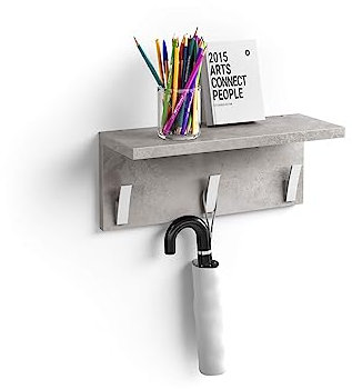 MOBILI FIVER, Porte manteau mural, Rachele, 40 cm, Gris Béton, Porte-manteau pour Salle de bain, Chambre, Entrée, Made In Italy