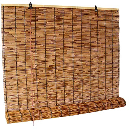 Bambusrollo Fenster Braun, Schilfrohr Bambusvorhang Fenster Sichtschutz Rollos, Jalousien Aus Bambus, Größe Kann Angepasst Werden, Komplette Konfigurations,Brown-110 x 200 cm (43 in x 79 in)