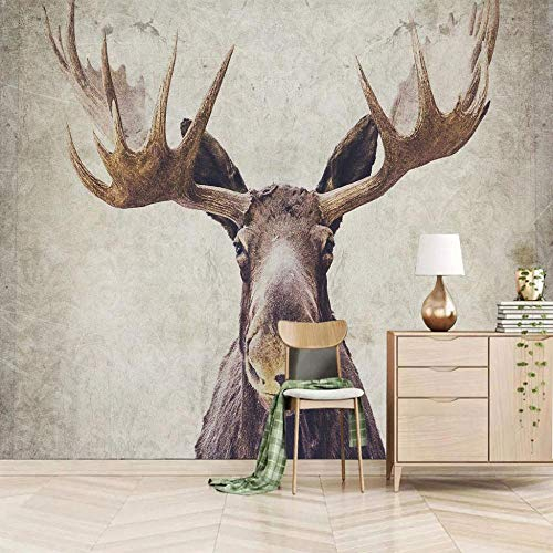 JXMFYY 3D Tapete 350x256cm Grauer Elch Vlies Wand Tapete Wohnzimmer Schlafzimmer Büro Flur Dekoration Wandbilder Moderne Wanddeko Tapeten