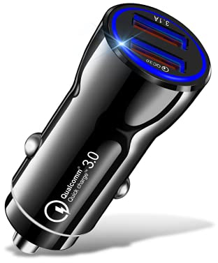 Chargeur de Voiture USB Quick Charge 3.0 - Chargeur USB 2 Ports QC 3.0/3.1 A - Prise USB Voiture pour Allume-Cigare USB Accessoires Voiture pour Smarpthstone/Tablet - Chargeur Voiture USB C pour iOS