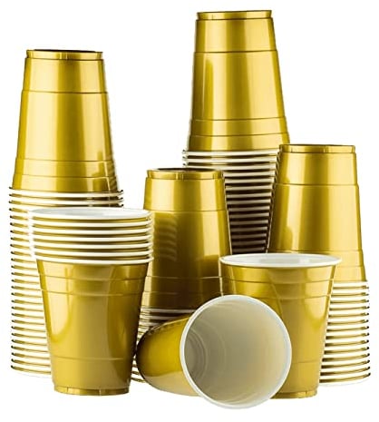 50 Goldene Beer-Pong Becher - 16 oz Gold Cups (500 ml) | Original Amerikanisches Design | Plastikbecher geeignet für Spülmaschine | Bier-Pongbecher Party Set
