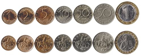 7 Coins from Bulgaria | Bulgarian Coin Set Collection 1 2 5 10 20 50 Stotinki 1 Leva | Circulated 1999 - 2002 | Old Collectible Currency for Collectors, Numismatic Album or Money Holders