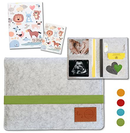 leymoon - U Heft Hülle, Geschenk für Schwangere und Mama's mit vielen Fächern für Mutterpass, Ultraschallbilder, Kinder U-Heft, Impfpass uvm. (U_Heft_Hülle_Grün)…